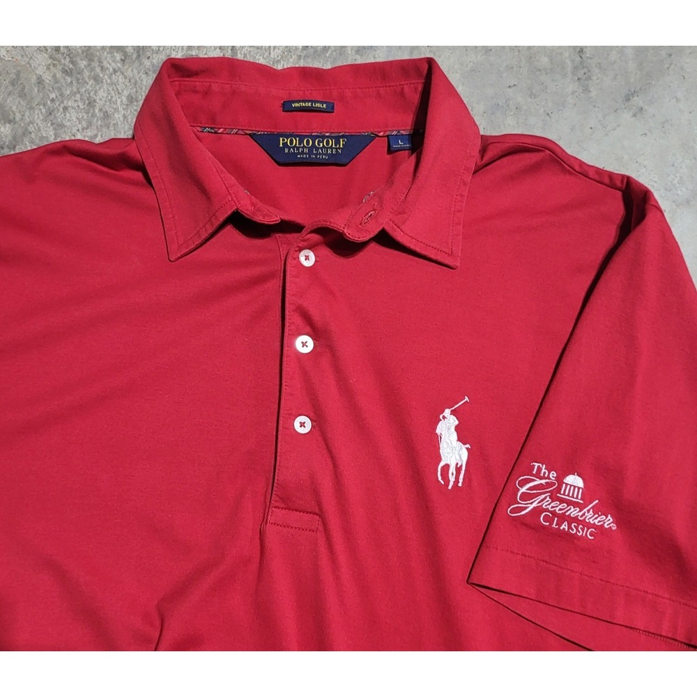 Mens Polo Golf Ralph Lauren Shirt True Red Size Large L Vintage Lisle ~Big Pony!